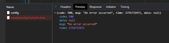 Error in the developer tools