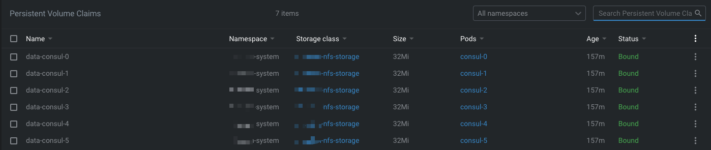 Consul StatefulSet storage example