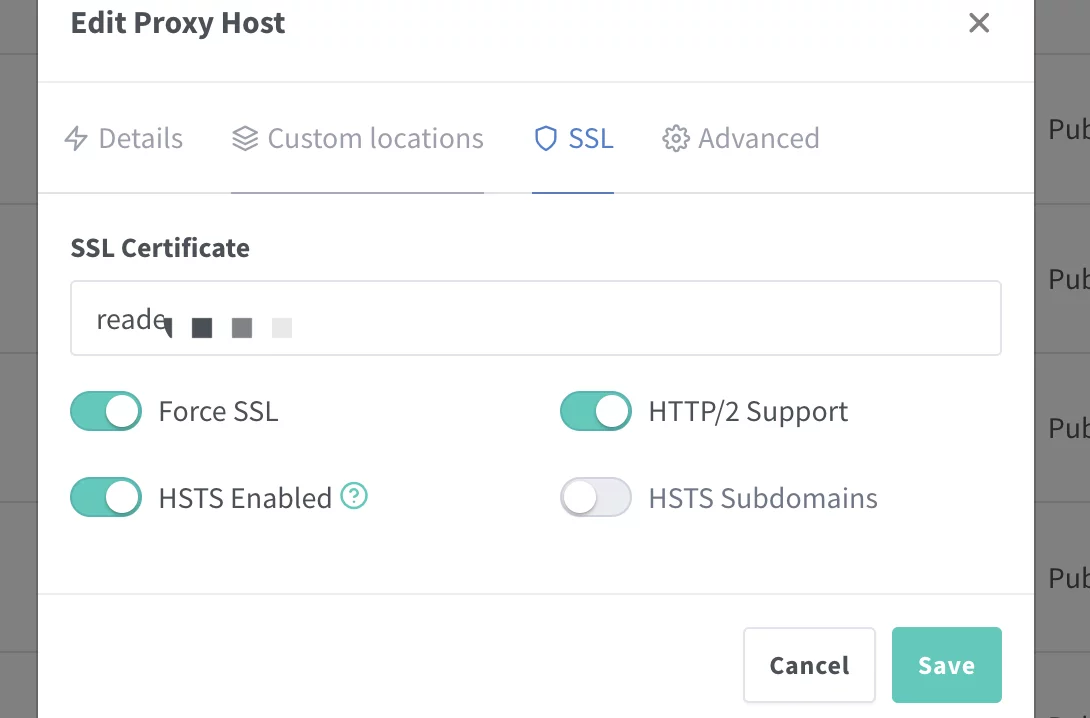 Nginx Proxy Manager SSL options