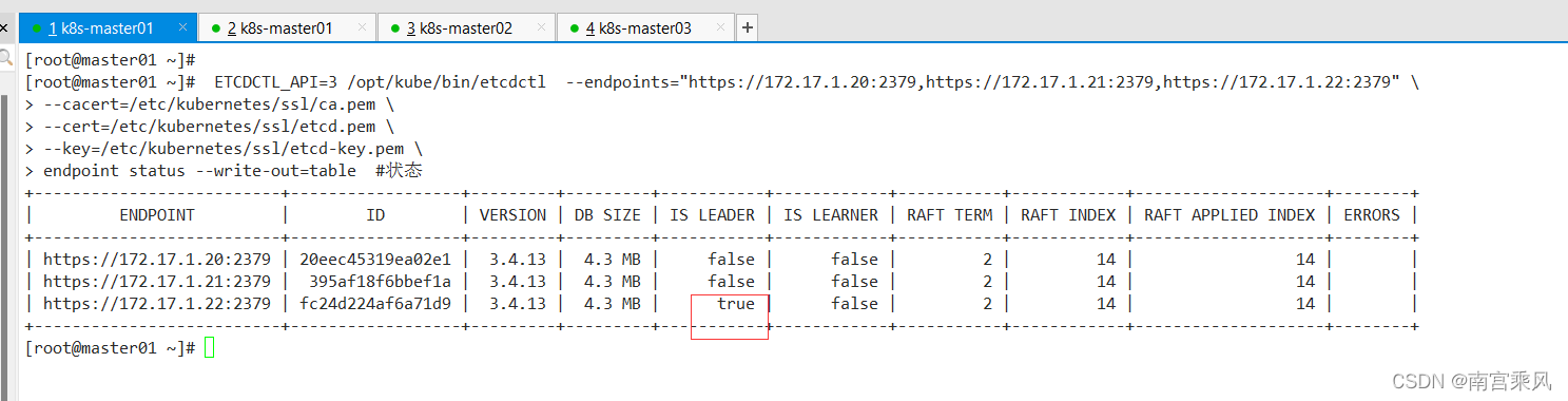 etcd cluster status after restore