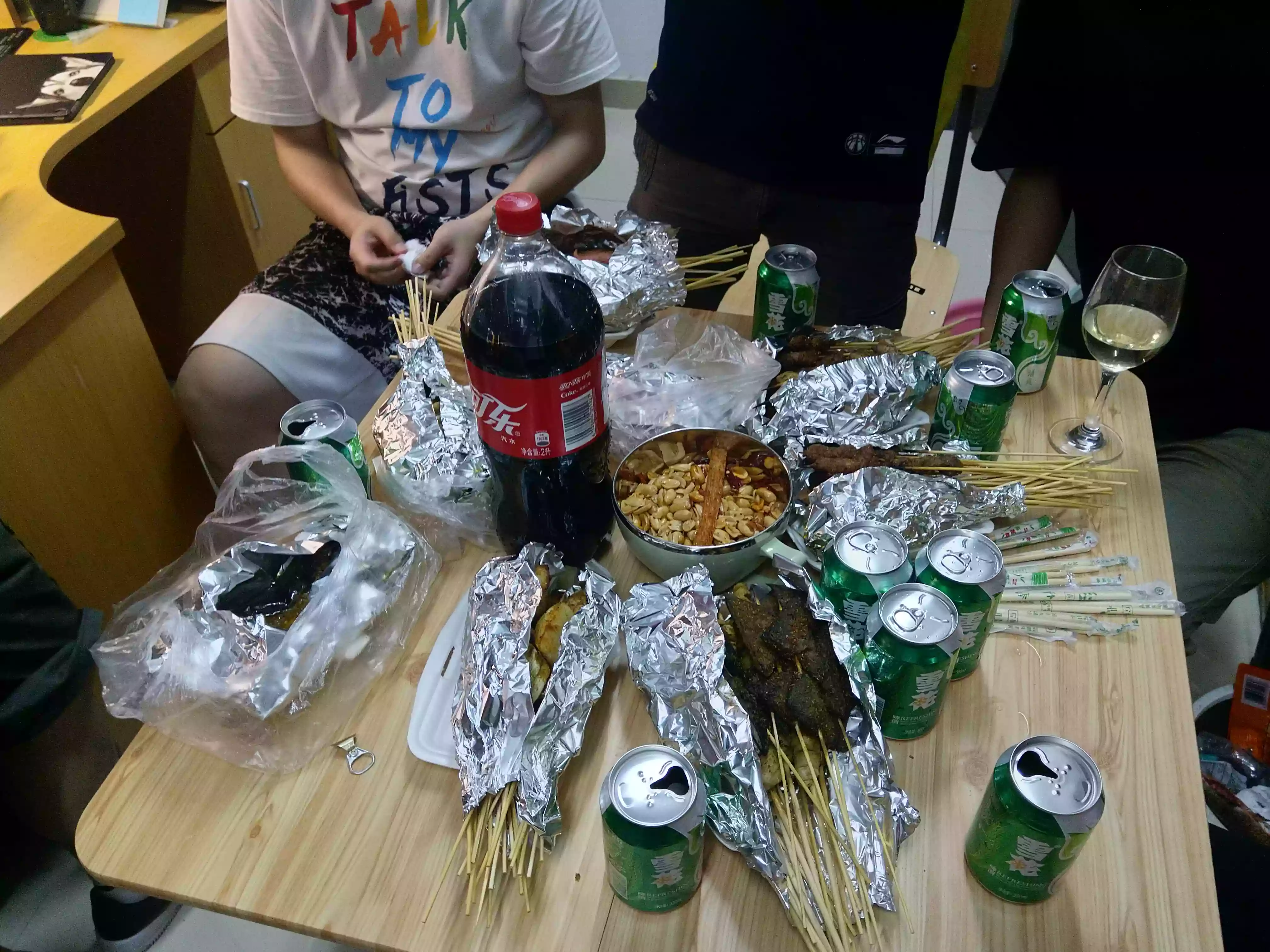 One last drink with classmates who returned to campus