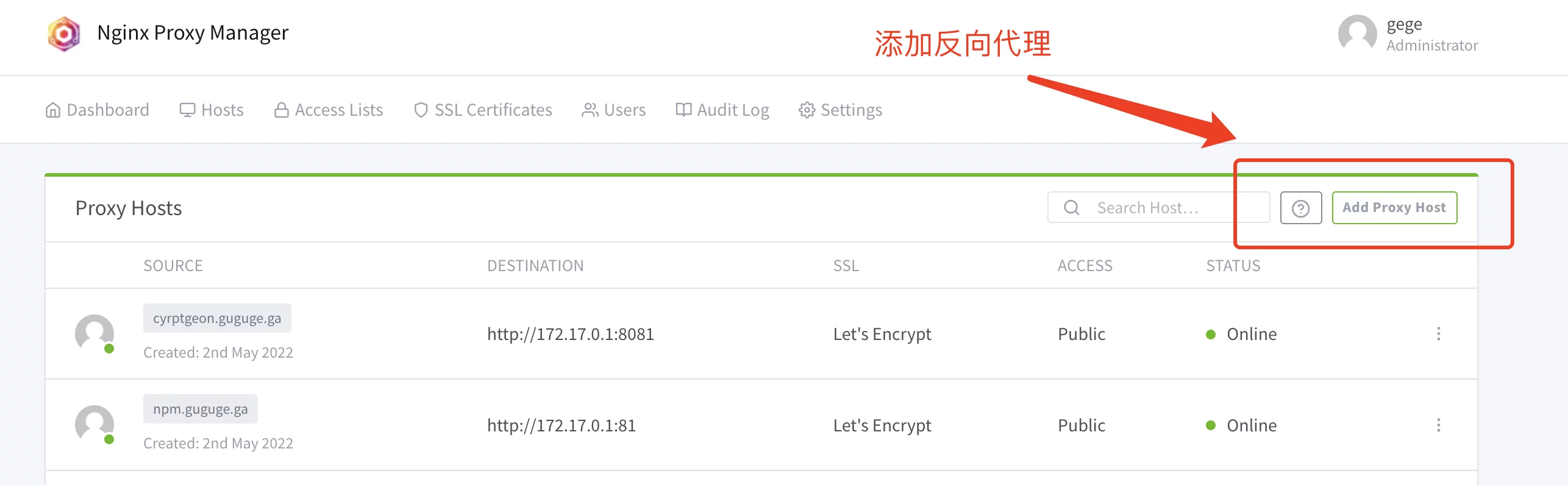 Nginx Proxy Manager setup